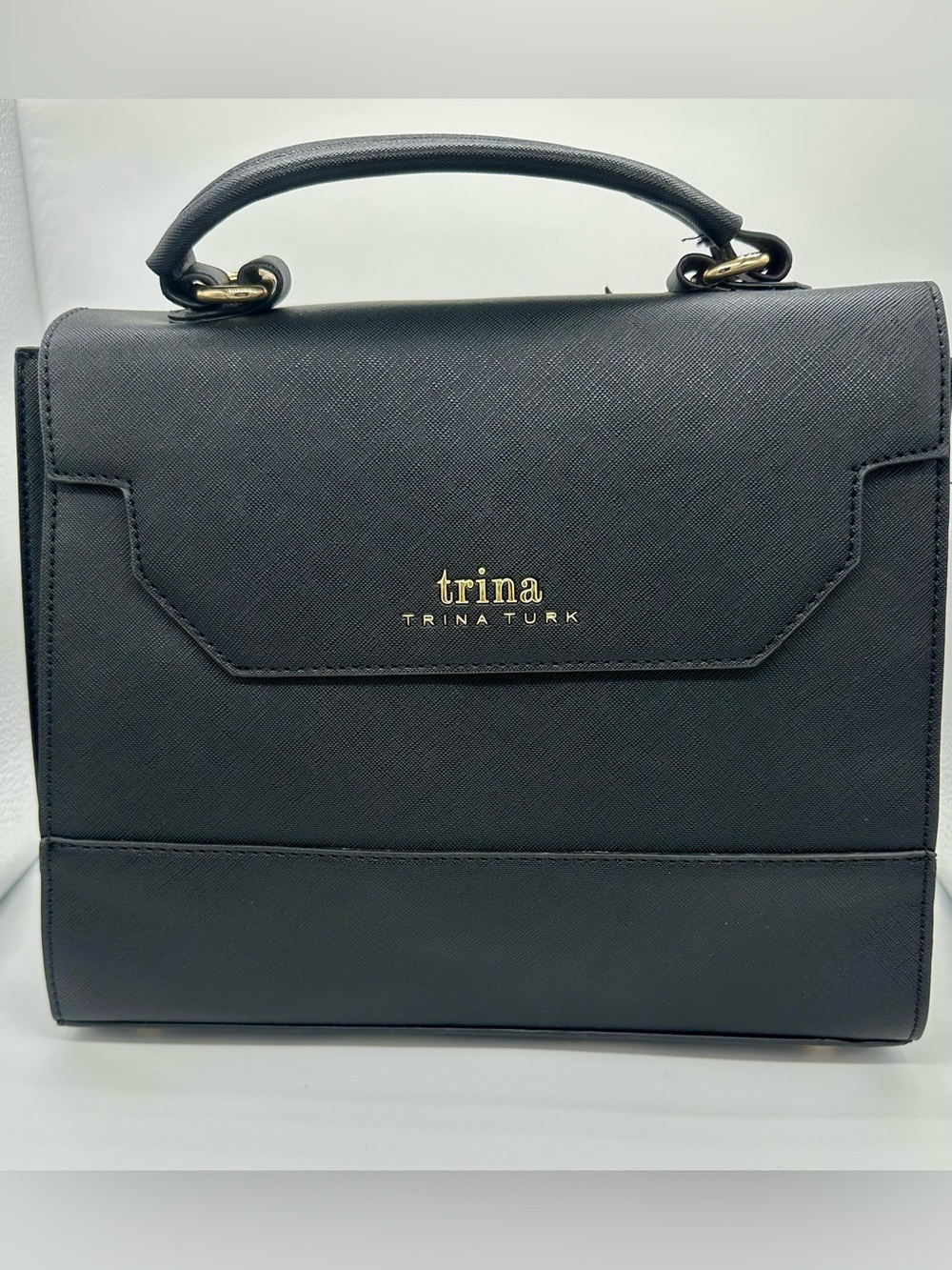 NWT Trina Turk Black Top Handle Satchel Crossbody Bag Gold Hardware MSRP $148